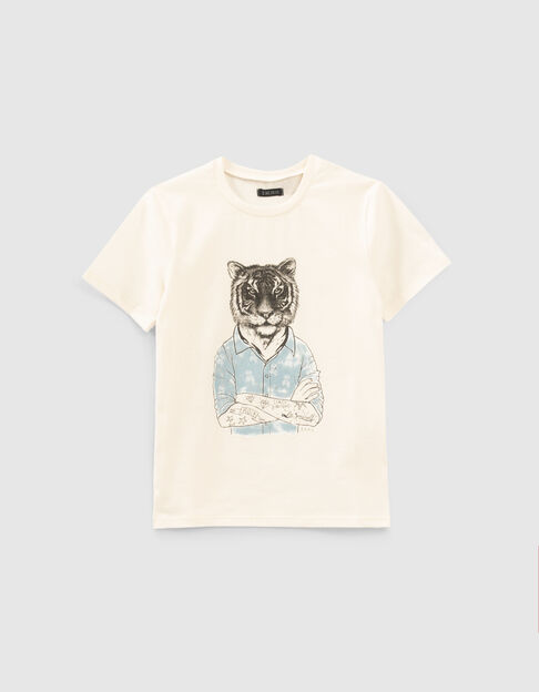 Cremeweißes Jungen-T-Shirt mit tätowiertem Tiger