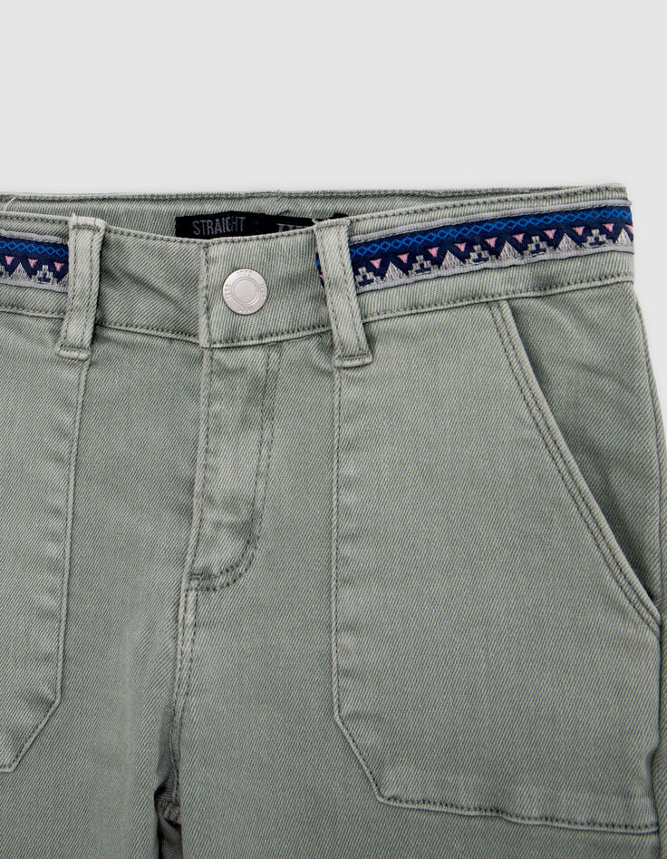 Mädchen-BATTLE-Jeans mit besticktem Zierband in Khaki-2