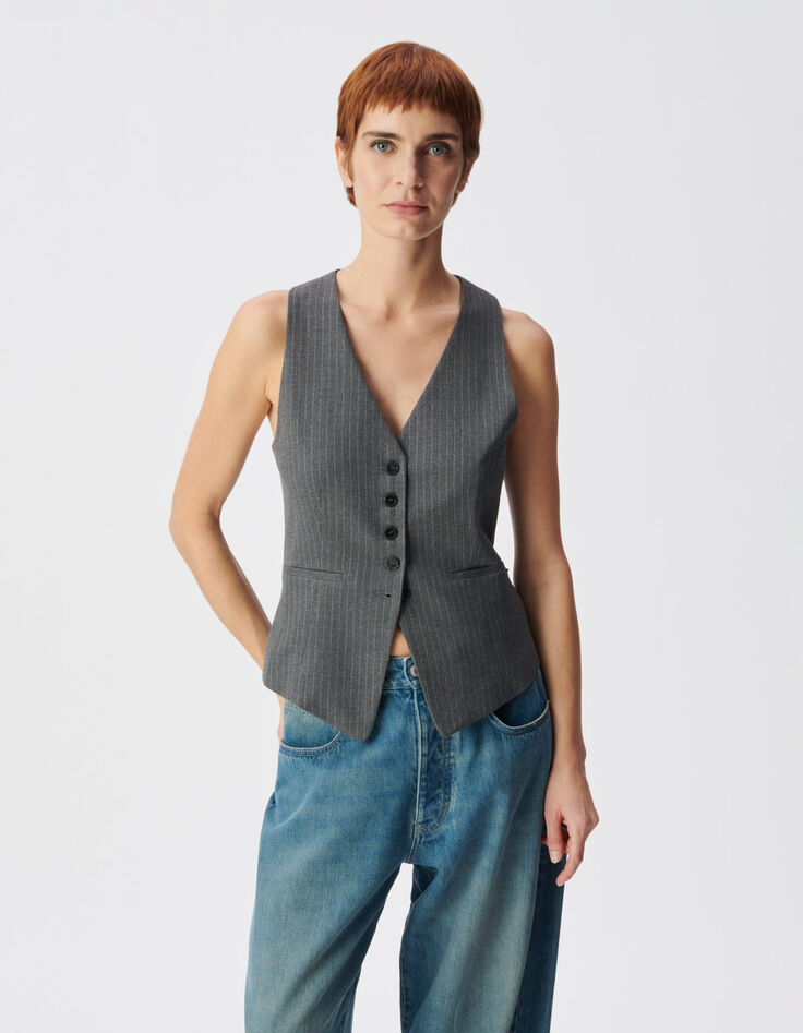 Gilet de costume sans manches gris rayures tennis Femme-2