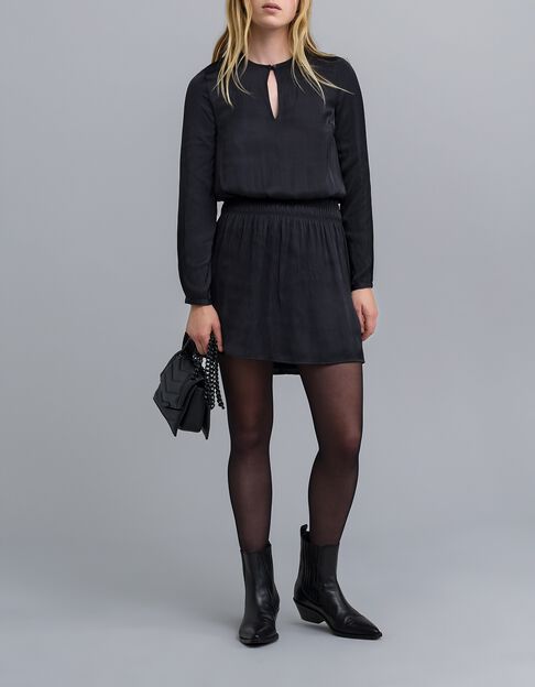 Women's black crinkled smocked dress - IKKS