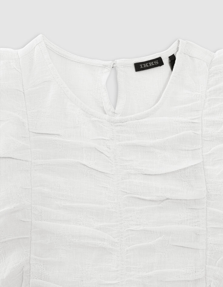 Blouse écrue effet drapé à volants fille-5