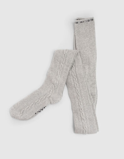 Girls’ grey marl knit tights with cable knit down legs - IKKS