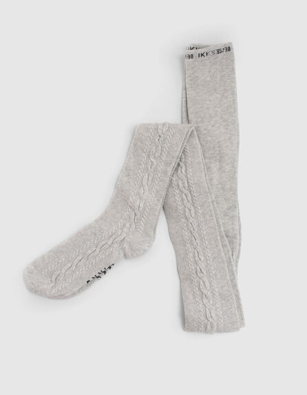 Girls’ grey marl knit tights with cable knit down legs