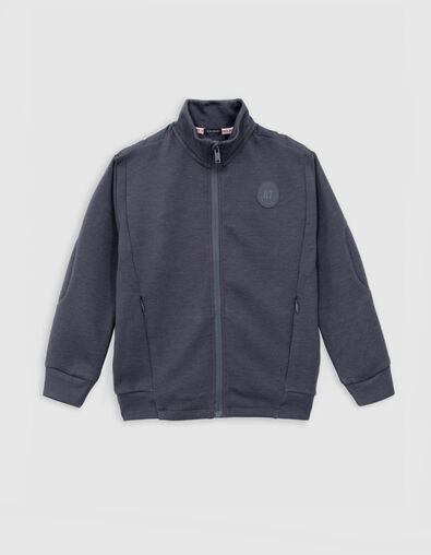 Boy's grey mixed-fabric cardigan with nylon quilted back - IKKS