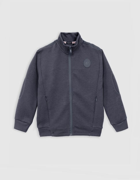 Boy's grey mixed-fabric cardigan with nylon quilted back - IKKS