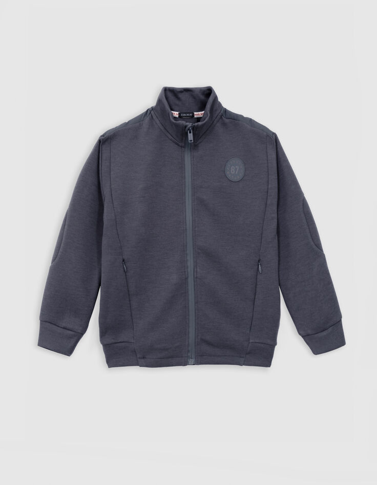 Boy's grey mixed-fabric cardigan with nylon quilted back-1