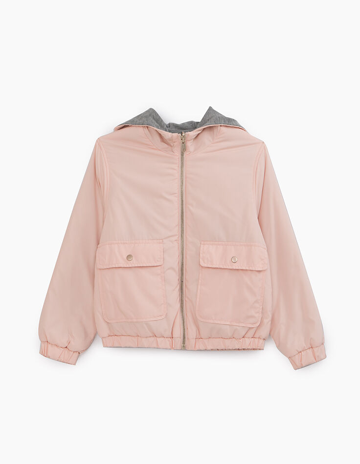 Girls’ powder pink and grey marl reversible jacket -2