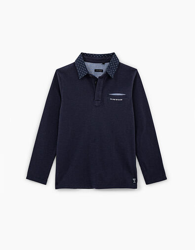 Boys’ navy polo shirt, printed shirt collar - IKKS
