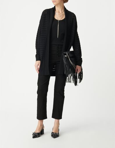 Cardigan noir tricot ajour&eacute;s Femme - IKKS
