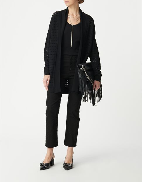 Cardigan noir tricot ajour&eacute;s Femme - IKKS