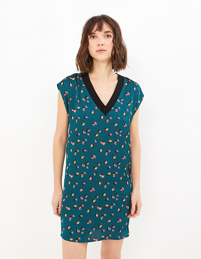 I.Code green + coloured lemon print dress - IKKS