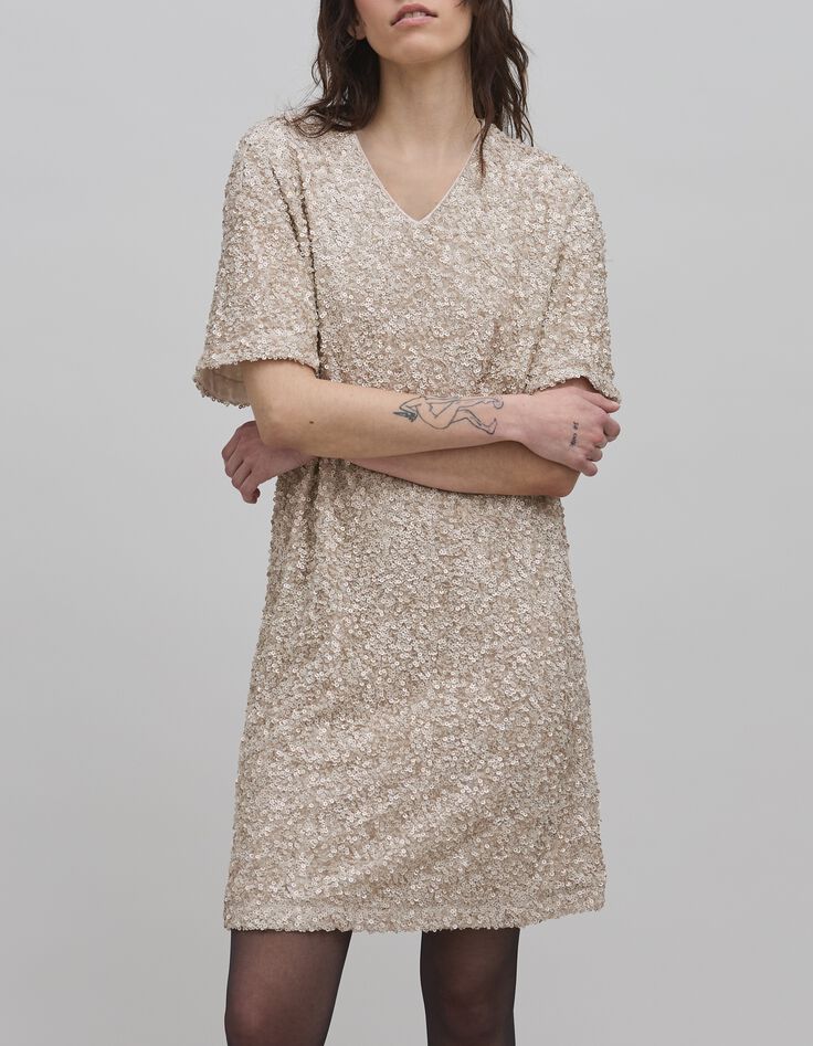 Sequin-embroidered champagne dress for women-2