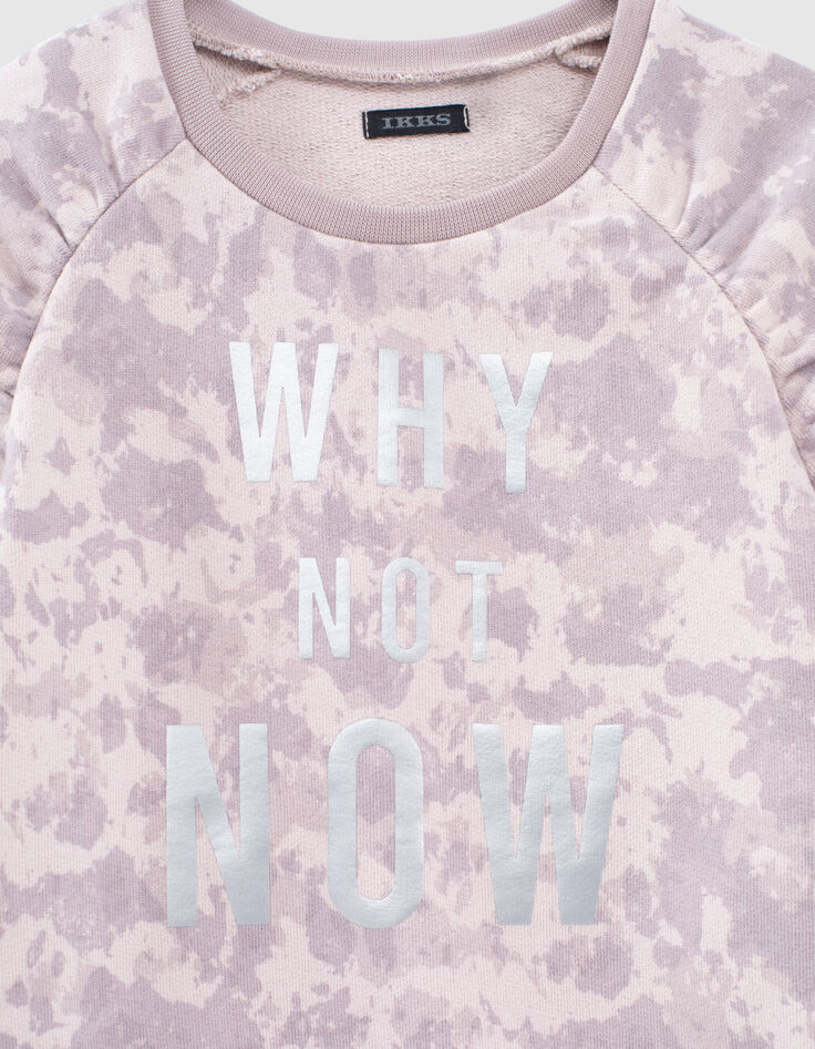 Lichtpaarse sweater tie and dye-print met tekst meisjes-3