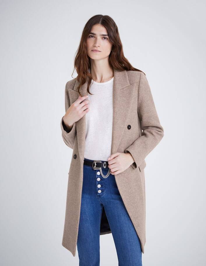 Manteau long en majorité laine coloris sésame femme - IKKS