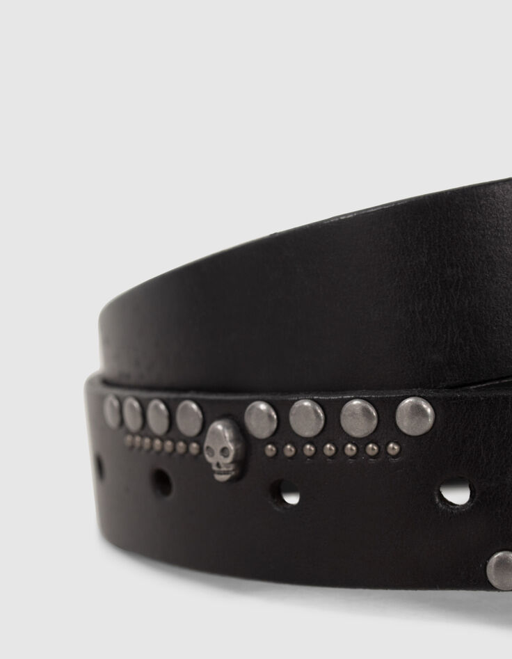 Ceinture en cuir noir à clous et têtes de mort Femme -3