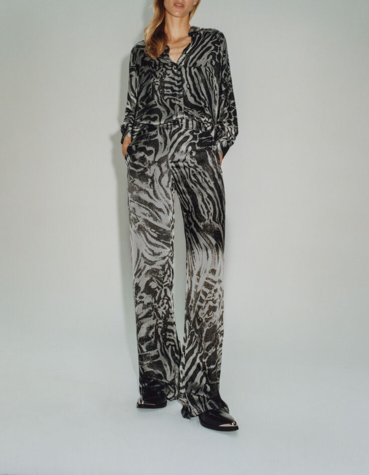 Pure Edition-Wijde grijze broek zebraprint Dames-7