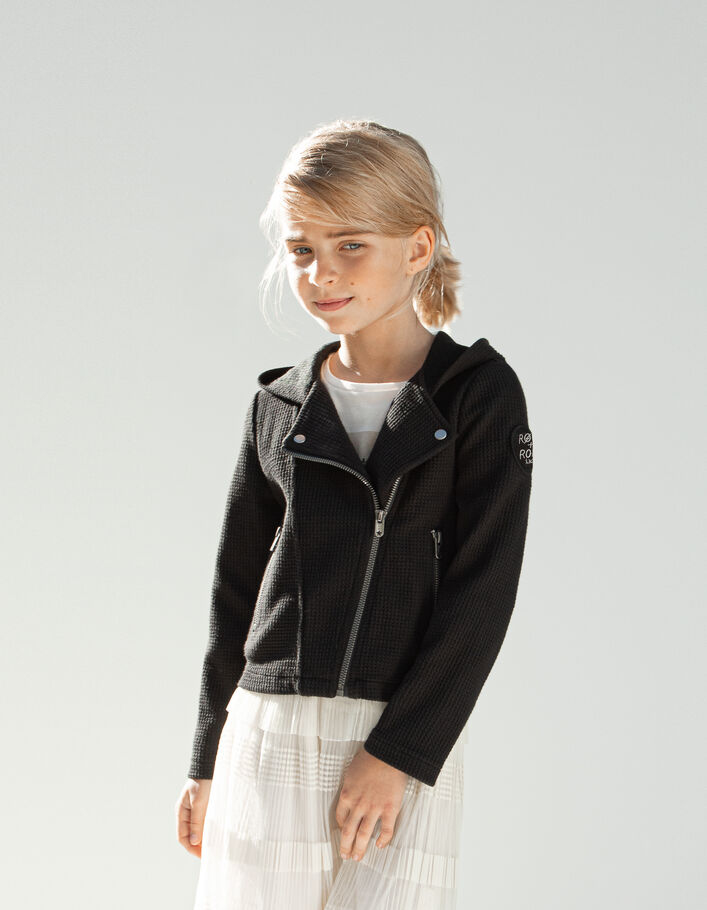 Cardigan noir maille nid d'abeille esprit motard fille -6