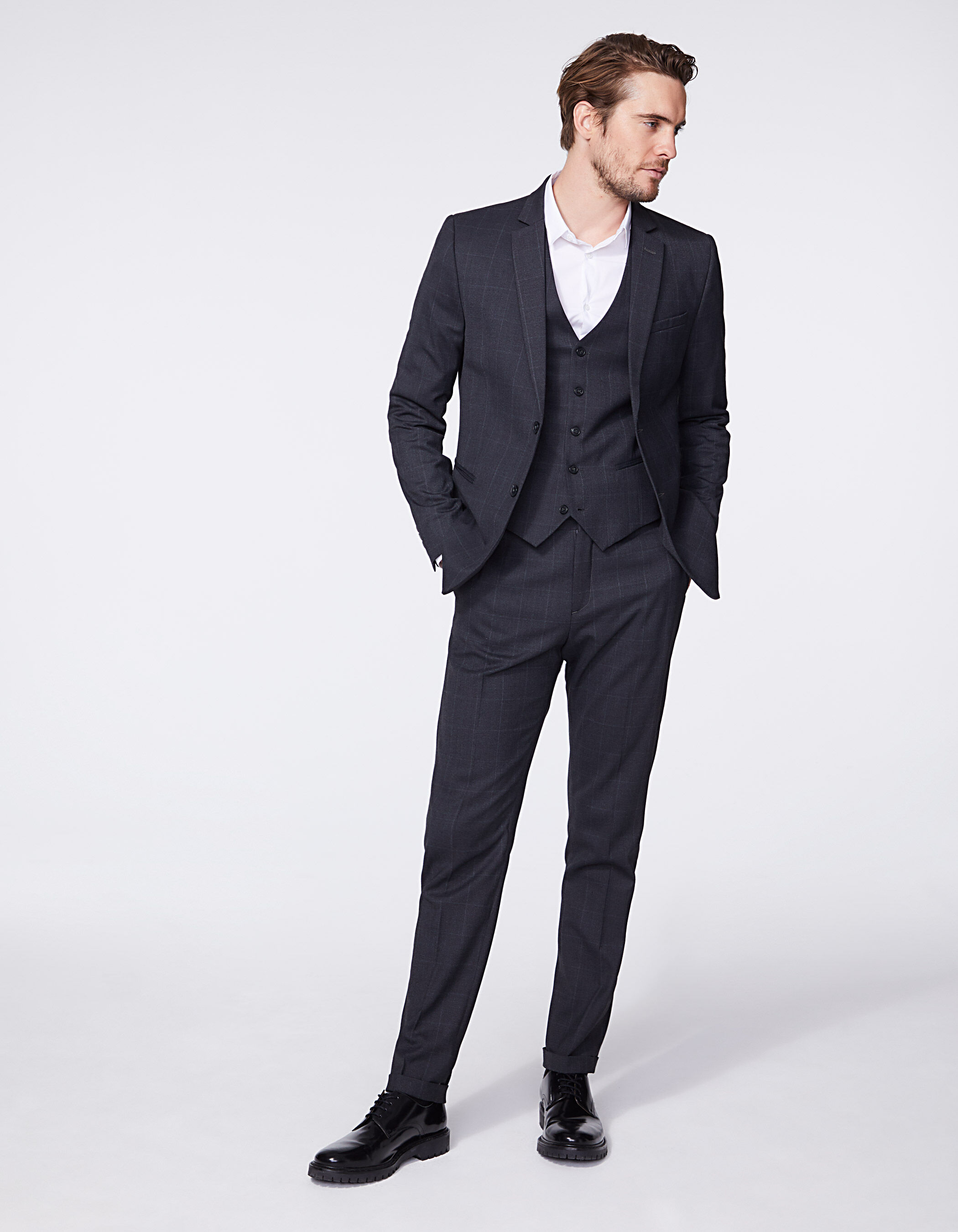 Pantalon de traje gris raton de cuadros Hombre