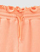 Short corail fluo long en nid d'abeille fille-2