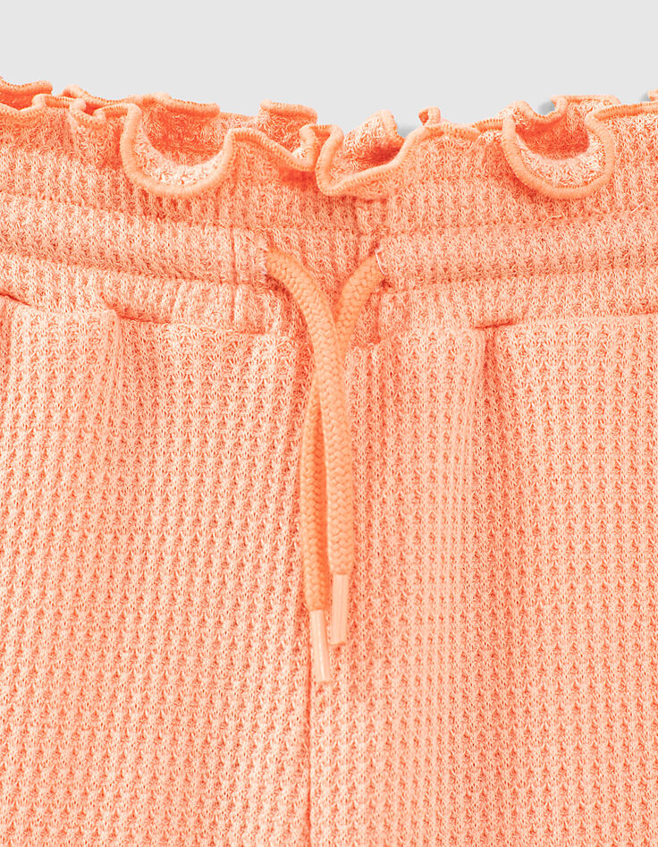 Short corail fluo long en nid d'abeille fille-2 Short corail fluo long en nid d'abeille fille-2