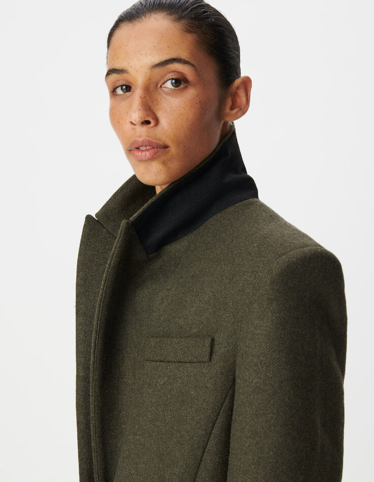 Manteau long droit kaki lainage Femme-4