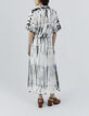 Robe chemise longue noire imprimé tie and dye Femme-3