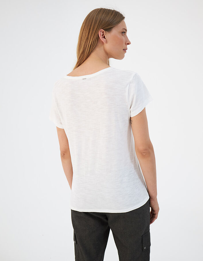 Damen-T-Shirt mit V-Ausschnitt aus geflammter Baumwolle-3