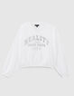 Girls' off-white sweatshirt with silver glitter slogan-1