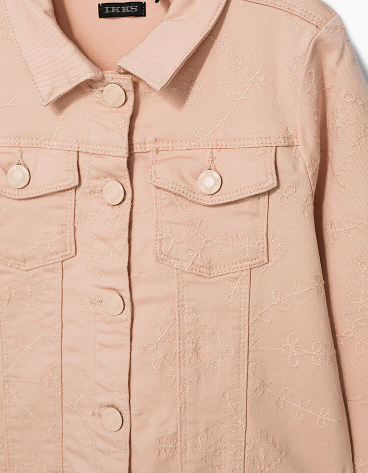 Veste en jean rose poudré brodée fille-3