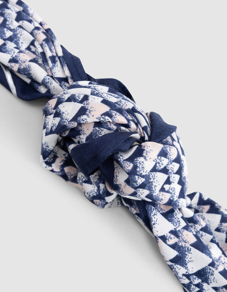 Foulard carré bleu imprimé coeurs rouges fille-3