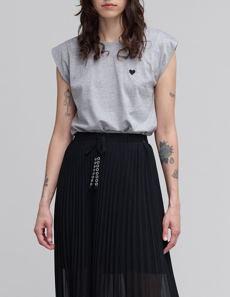 Tee-shirt gris clair chin&eacute; d&eacute;cor coeur Femme-2