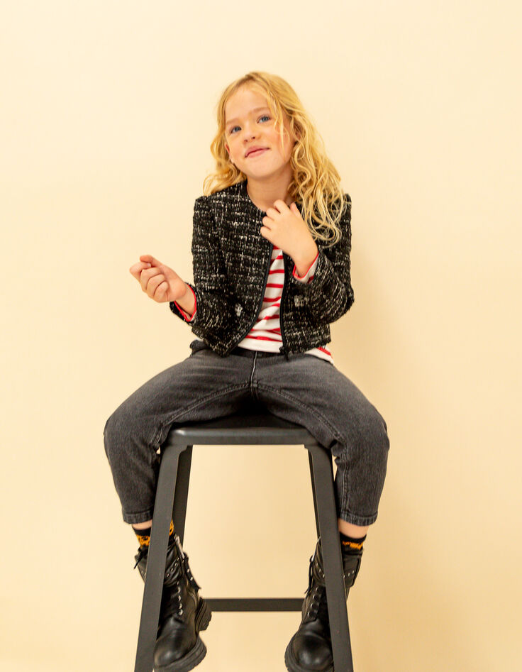 Veste noire façon tweed mini me fille-2