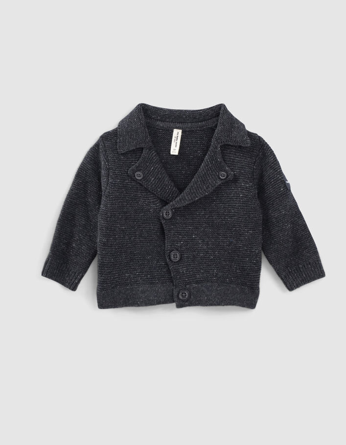 Grau melierte Baby-Bikerstrickjacke aus Biobaumwolle - IKKS