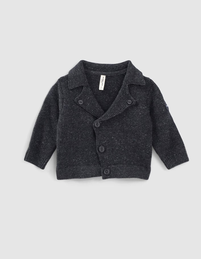 Cárdigan gris jaspeado motero tricot algodón bio bebé-1