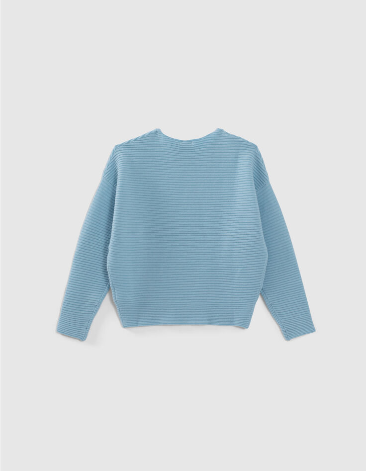 Pull bleu tricot côtelé fille-3 Pull bleu tricot côtelé fille-3