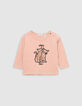 Roze t-shirt biologisch katoen geborduurd babymeisje-2