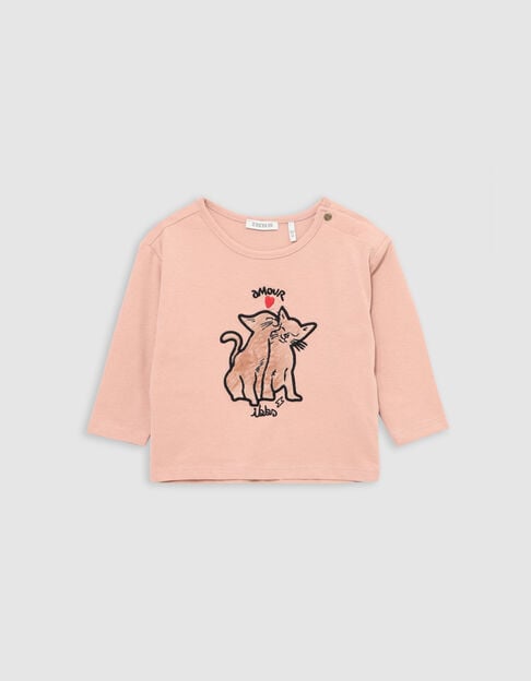 Pink t-shirt organic cotton baby girl embroidery - IKKS