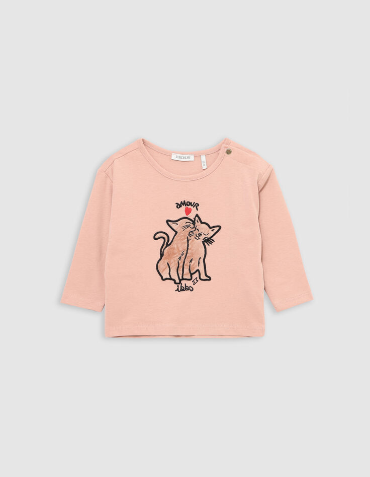 Roze t-shirt biologisch katoen geborduurd babymeisje-2
