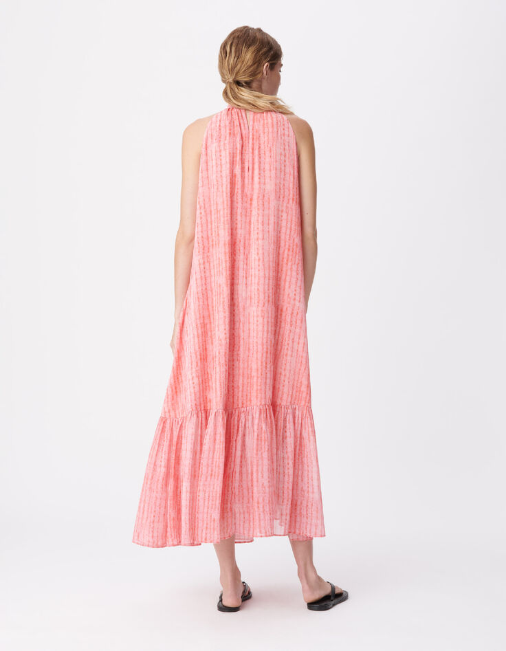 Robe longue rose motif rayures floues Femme-3