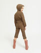 Lange kaki jumpsuit denim patch met kap meisjes-2