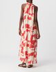 Robe longue rouge imprim&eacute; g&eacute;om&eacute;trique Femme-3