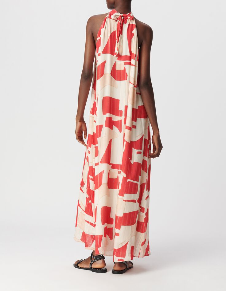 Robe longue rouge imprim&eacute; g&eacute;om&eacute;trique Femme-3