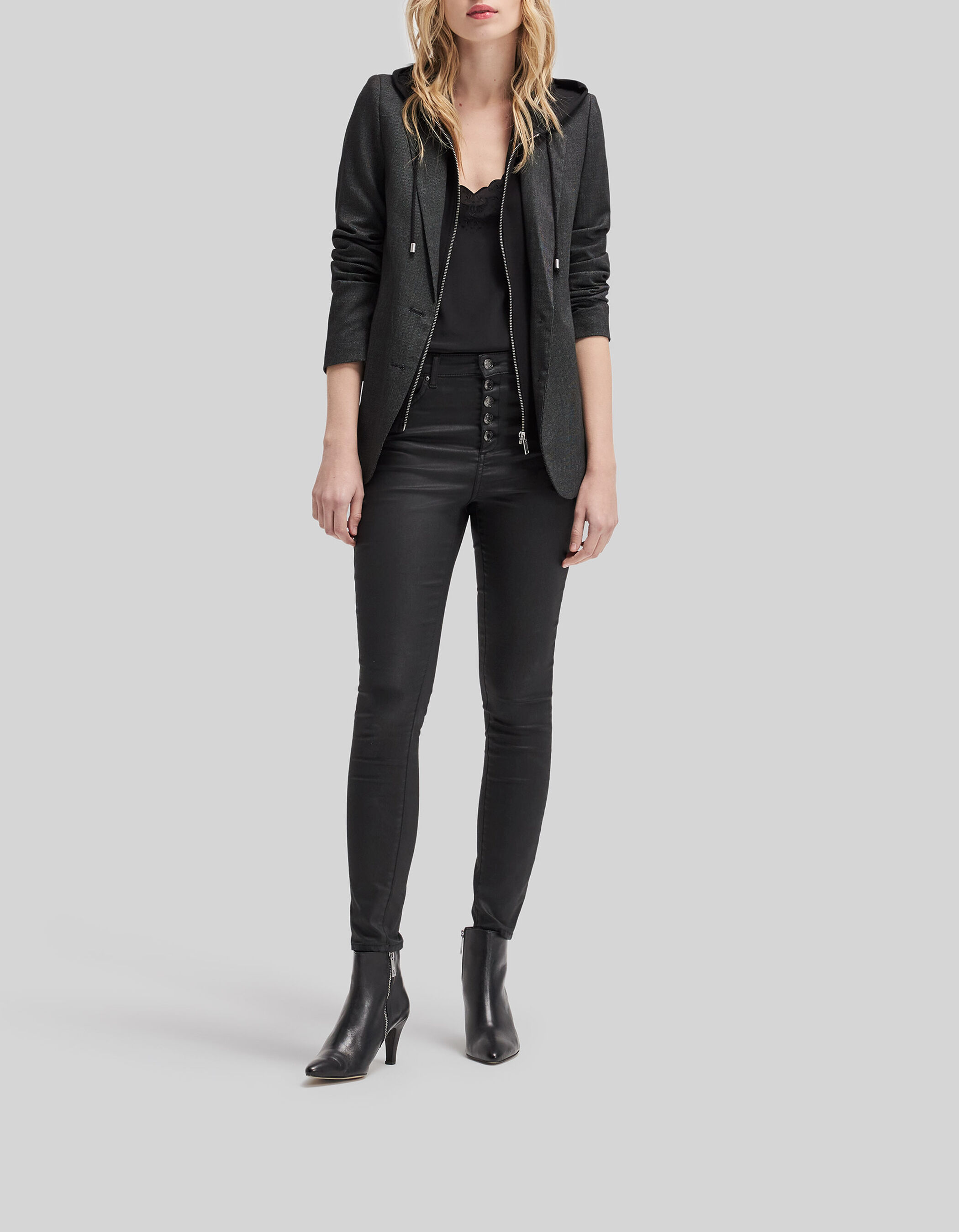 Veste de costume noire faux uni parmenture amovible Femme IKKS