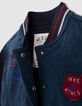 Bestickte Jeans-Mädchenteddyjacke, marineblau, Materialmix-3