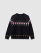 Girls’ black jacquard knit winter sweater with diamanté-2