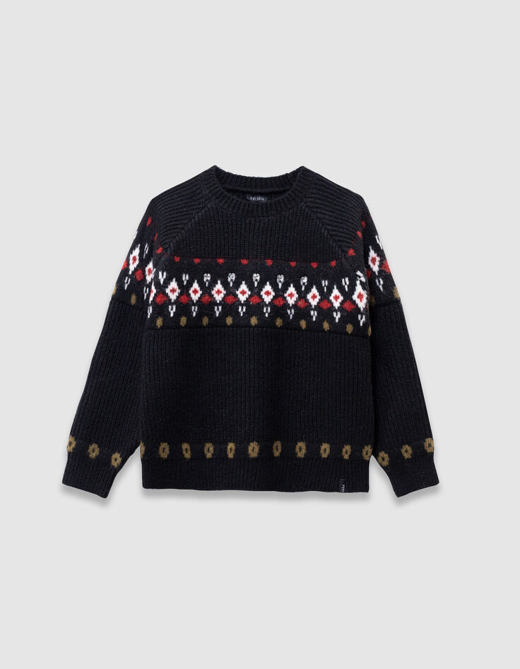 Girls’ black jacquard knit winter sweater with diamanté-2