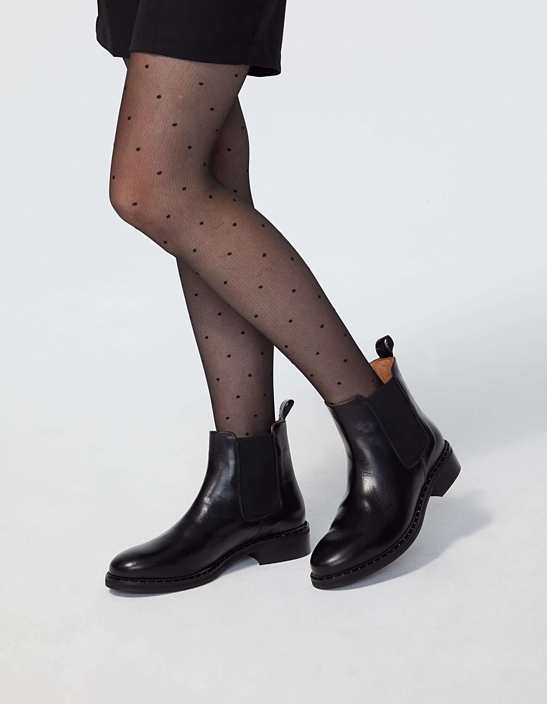 Studded black leather booties top