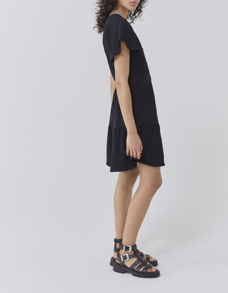 Women’s black V-neck dress buttoned down front-4