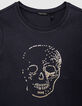 Tee-shirt navy fonc&eacute; t&ecirc;te de mort sequins or fille-2