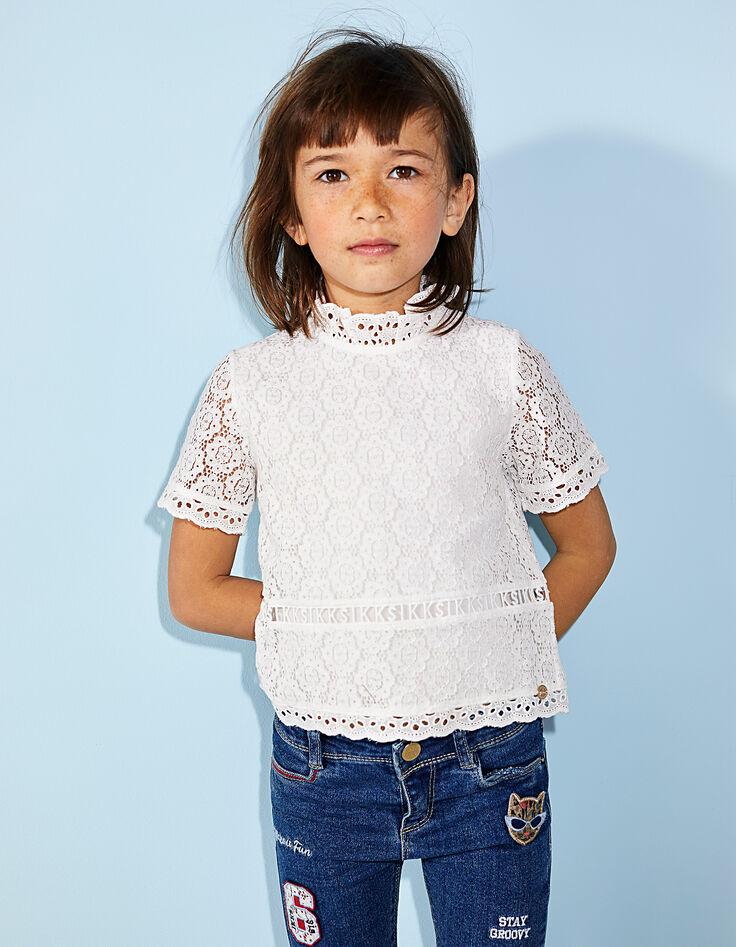 Blouse blanc cassé en dentelle fille-1